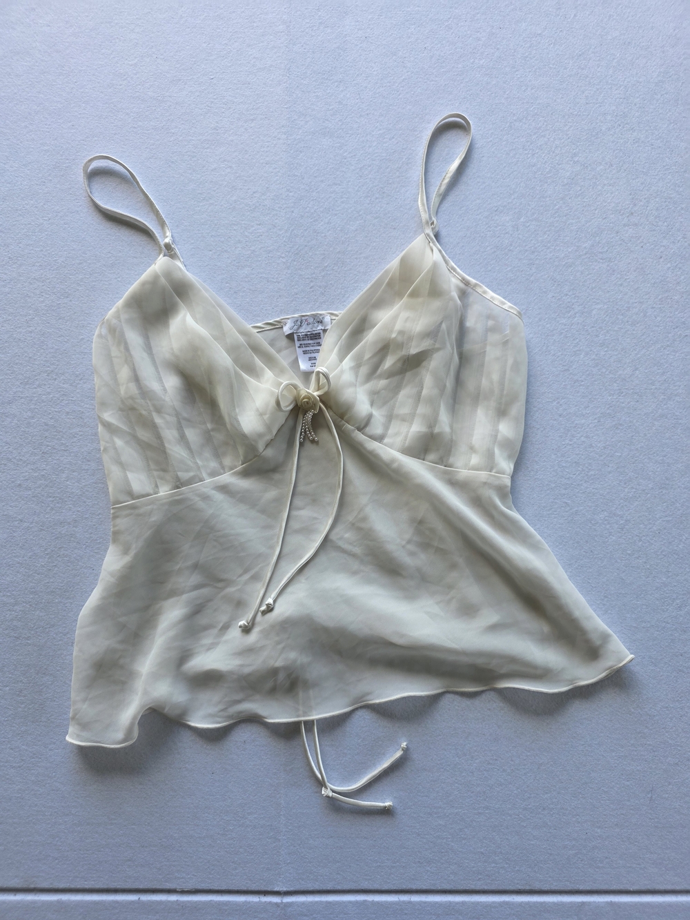 Fairycore Je T'Adore Cream Spaghetti Strap V-Neck Camisole with Front Tie Detail